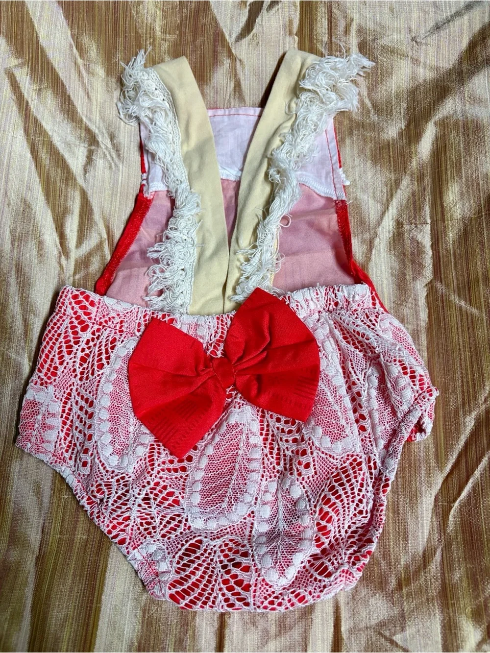 Moana Red Lace-Trim Baby Romper - Kids Bottoms 6m-9m